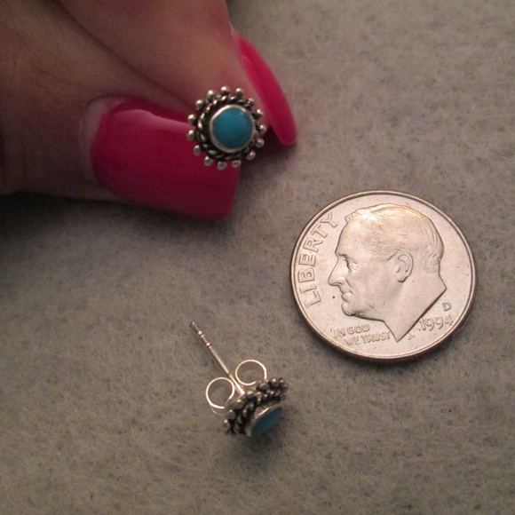 Dainty 925 Sterling Turquoise Stud Earrings,Native American,Southwestern studs - Picture 5 of 5